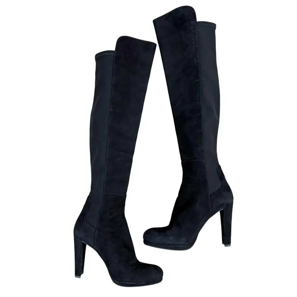 Stuart Weitzman Black Suede High Heel Over the Knee Boots Women's US Size 9 VGUC